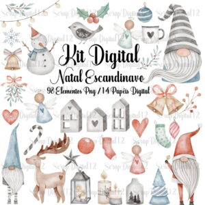 Kit Digital - Natal Escandinavo Aquarela