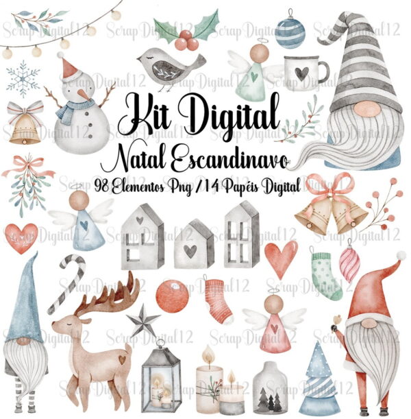 Kit Digital - Natal Escandinavo Aquarela
