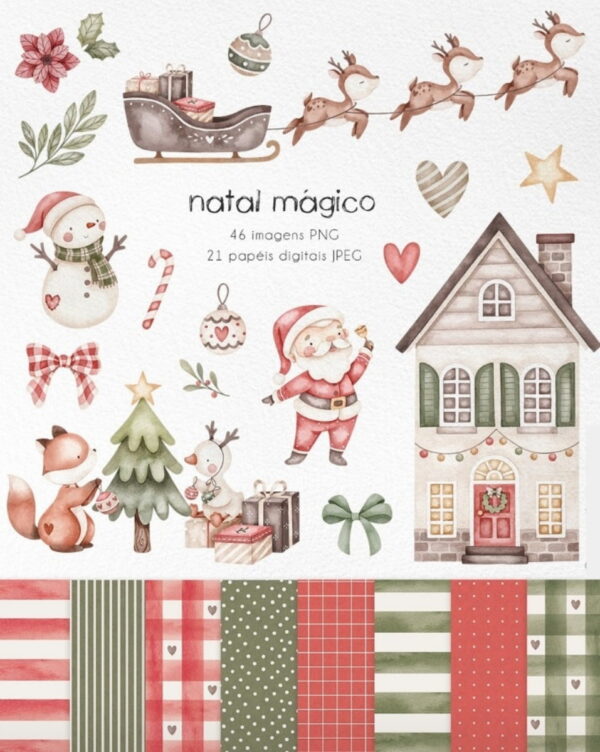 Kit Digital Natal Mágico em Aquarela - Lançamento