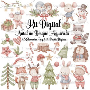 Kit Digital - Natal no Bosque Aquarela
