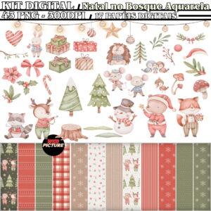 Kit Digital Natal no Bosque Aquarela