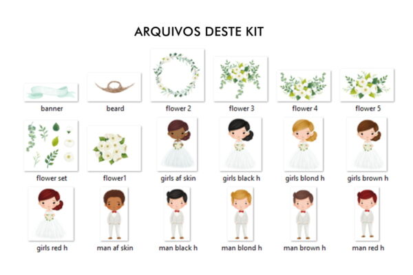 Kit Digital Noivos Casamento Aquarela Floral 18 Png -cód.58 - Image 2