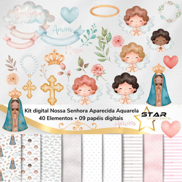 Kit Digital Nossa Senhora Aparecida Aquarela