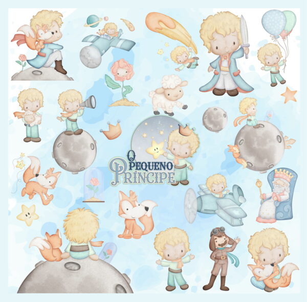 Kit Digital o Pequeno Principe Cute Aquarela Fofinho Png