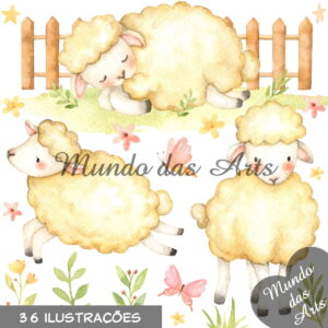 Kit Digital Ovelhinha Aquarela + 2 Kits de Brinde!!!