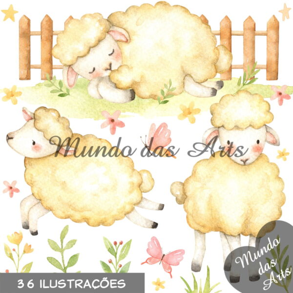 Kit Digital Ovelhinha Aquarela + 2 Kits de Brinde!!!