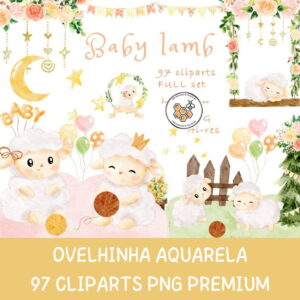 Kit Digital Ovelhinha Aquarela Premium - Baby Lamb