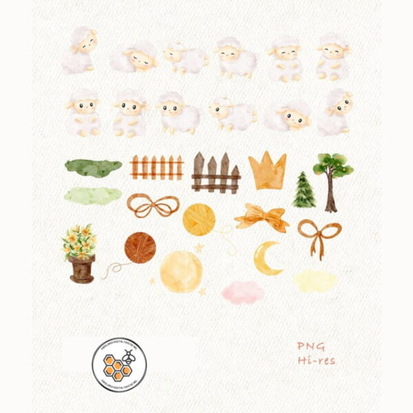 Kit Digital Ovelhinha Aquarela Premium - Baby Lamb - Image 5