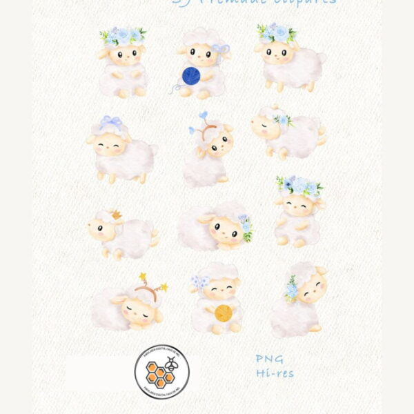 Kit Digital Ovelhinha Azul Aquarela Premium - Baby Lamb Blue - Imagem 2
