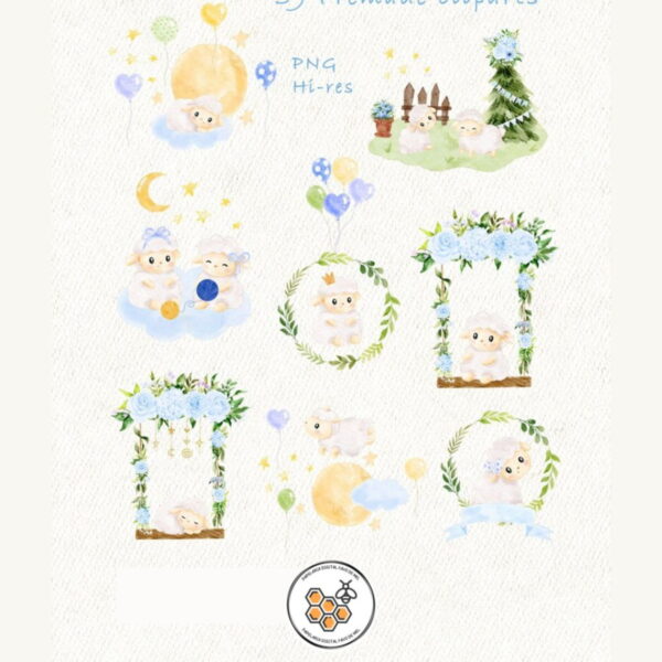 Kit Digital Ovelhinha Azul Aquarela Premium - Baby Lamb Blue - Imagem 3