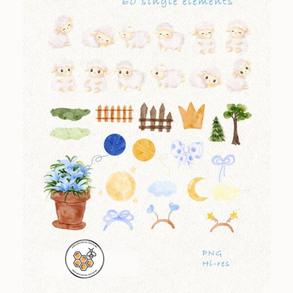 Kit Digital Ovelhinha Azul Aquarela Premium - Baby Lamb Blue - Imagem 4