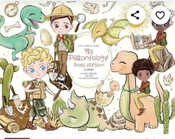 kit digital paleontologia aquarela