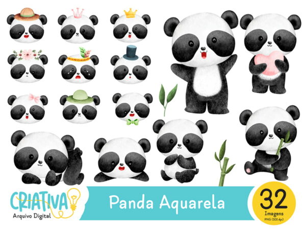 Kit Digital - Panda Aquarela