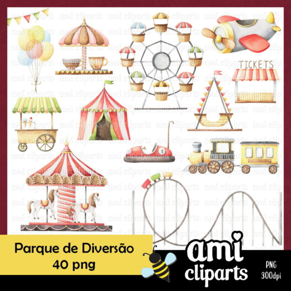 Kit Digital Parque De Diversões Aquarela