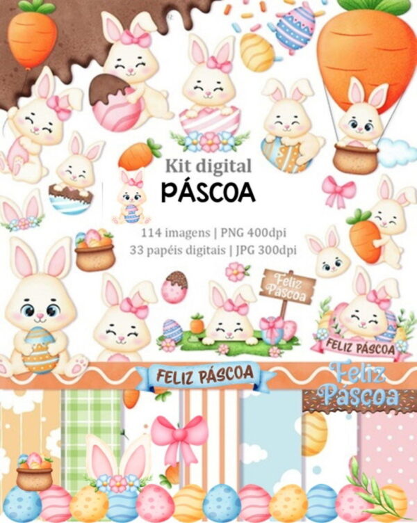Kit Digital Páscoa Coelhinho Png