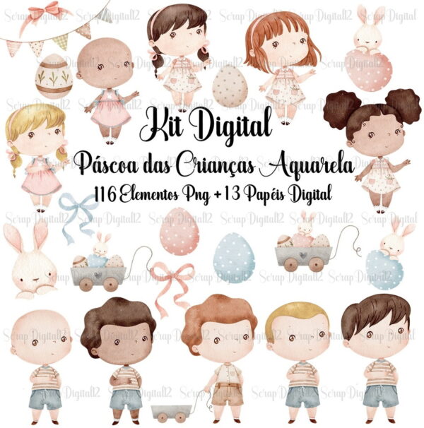 Kit Digital - Páscoa das Crianças Aquarela
