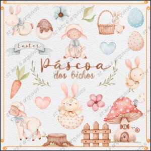 Kit Digital Páscoa dos Bichos Aquarela