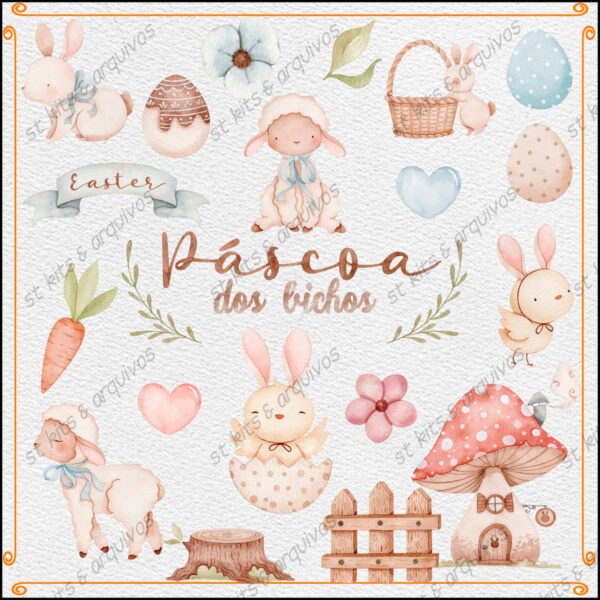 Kit Digital Páscoa dos Bichos Aquarela