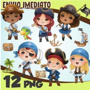 Kit Digital Piratas Cute Aquarela