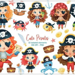 Kit Digital Piratas Menina Aquarela
