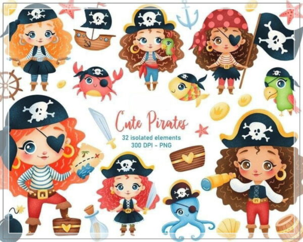Kit Digital Piratas Menina Aquarela