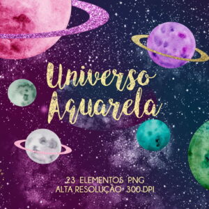 Kit Digital Planetas Universo Galáxia Aquarela 23 Png -c.192