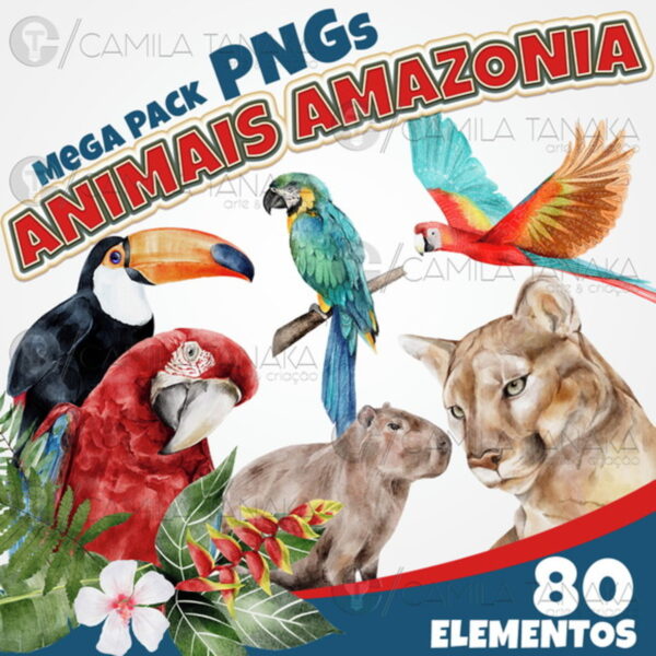 Kit Digital Png Animais Amazonia Aquarela (pague 1 Leve 3)