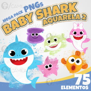 Kit Digital Png Baby Shark Aquarela 2 (pague 1 Leve 3)
