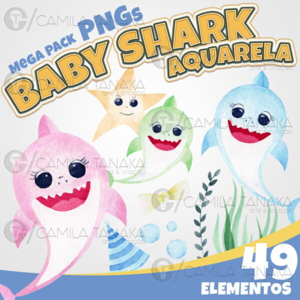 Kit Digital Png Baby Shark Aquarela (pague 1 Leve 3)