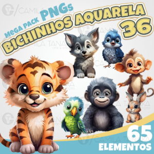 Kit Digital Png Bichinhos Aquarela 36 (pague 1 Leve 3)