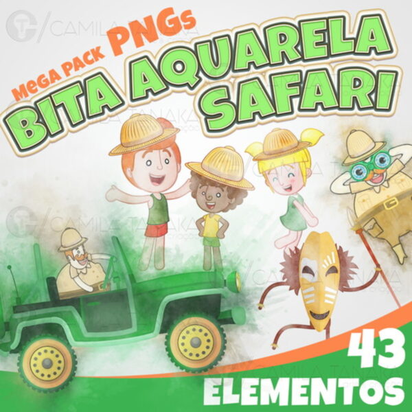 Kit Digital Png Bita Safari Aquarela (pague 1 Leve 3)
