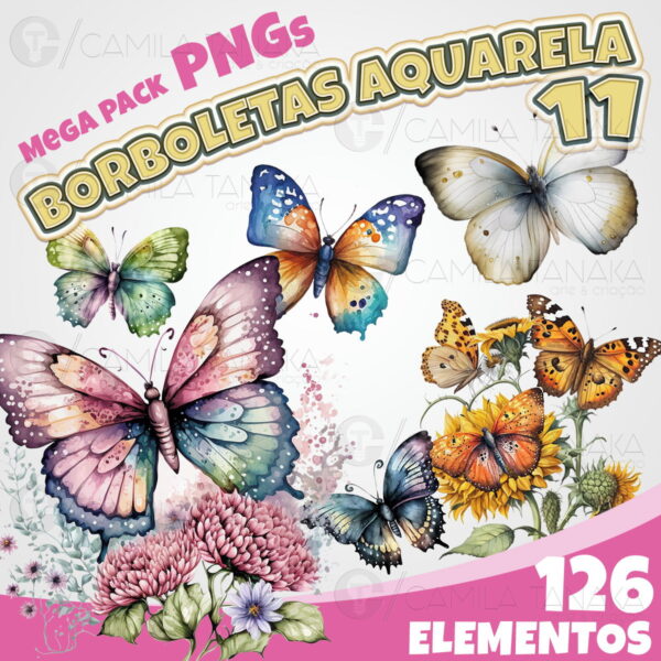 Kit Digital Png Borboletas Aquarela 11 (pague 1 Leve 3)