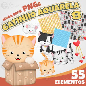Kit Digital Png Cachorro Gatinho Aquarela 8 (pague 1 Leve 3)