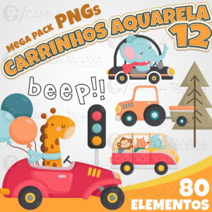 Kit Digital Png Carrinhos Aquarela 12 (pague 1 Leve 3