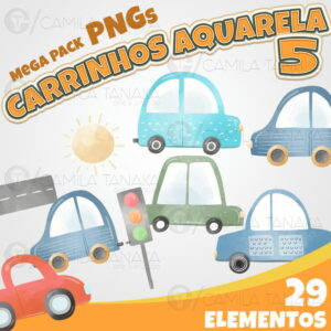 Kit Digital Png Carrinhos Aquarela 5 (pague 1 Leve 3