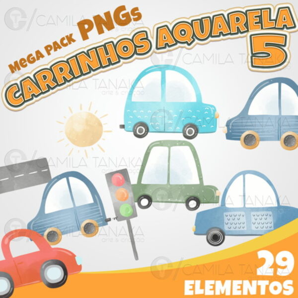 Kit Digital Png Carrinhos Aquarela 5 (pague 1 Leve 3