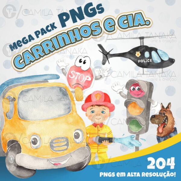 Kit Digital Png Carrinhos Aquarela (pague 1 Leve 3