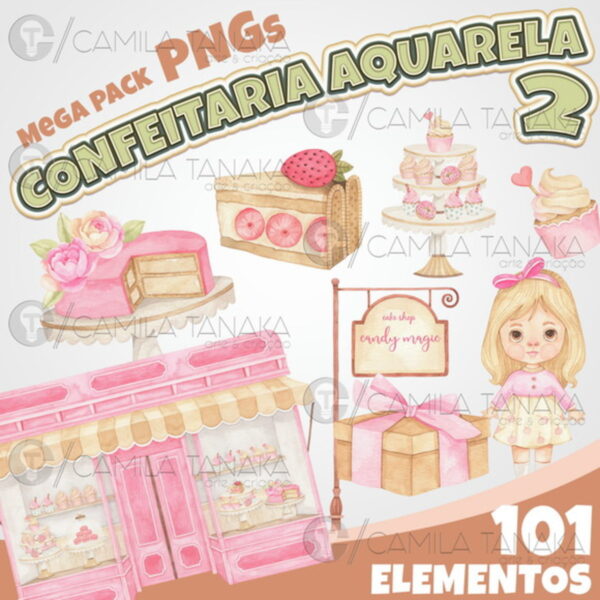 Kit Digital Png Confeitaria Aquarela 2 (pague 1 Leve 3)