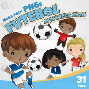 Kit Digital Png Futebol Aquarela Cute (pague 1 Leve 3)