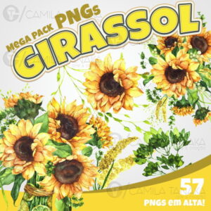 Kit Digital Png Girassol Aquarela (pague 1 Leve 3)