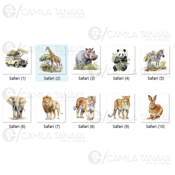 Kit Digital Png Safari Aquarela 53 (pague 1 Leve 3) - Imagem 2