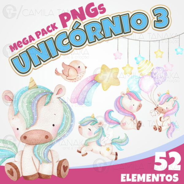 Kit Digital Png Unicornio Aquarela 3 (pague 1 Leve 3)