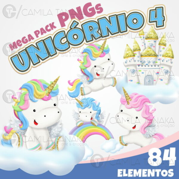 Kit Digital Png Unicornio Aquarela 4 (pague 1 Leve 3)