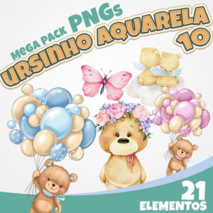 Kit Digital Png Ursinho Aquarela 10 (pague 1 Leve 3)
