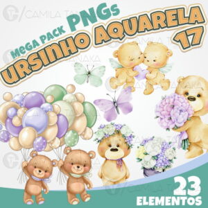 Kit Digital Png Ursinho Aquarela 17 (pague 1 Leve 3)