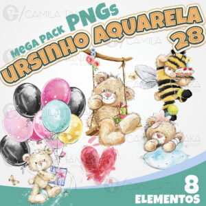 Kit Digital Png Ursinho Aquarela 28 (pague 1 Leve 3)