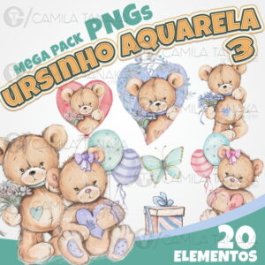 Kit Digital Png Ursinho Aquarela 3 (pague 1 Leve 3)