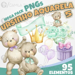 Kit Digital Png Ursinho Aquarela 5 (pague 1 Leve 3)