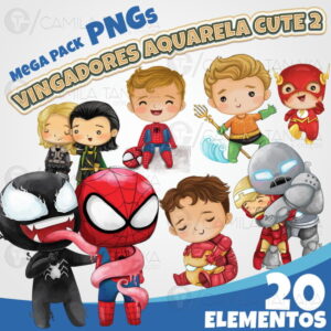 Kit Digital Png Vingadores Aquarela Cute 2 (pague 1 Leve 3)