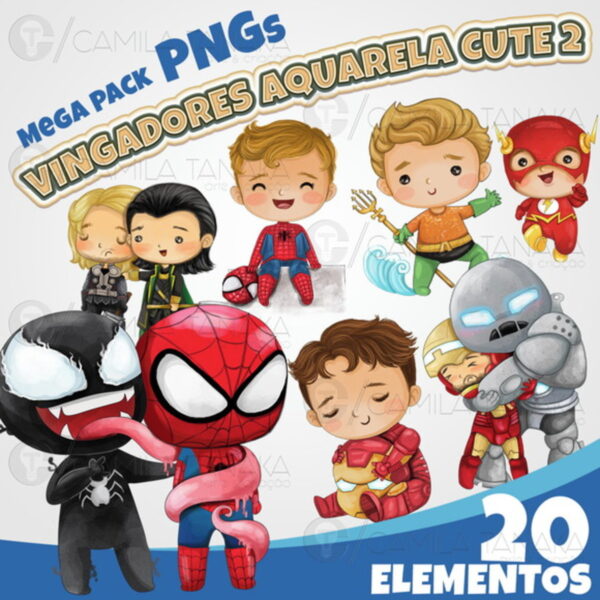 Kit Digital Png Vingadores Aquarela Cute 2 (pague 1 Leve 3)